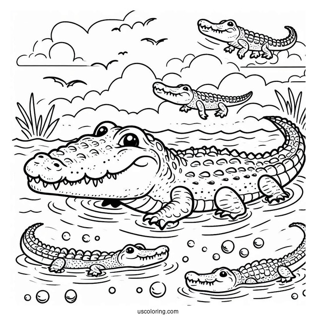 Crocodile Swimming In The Water To Color
