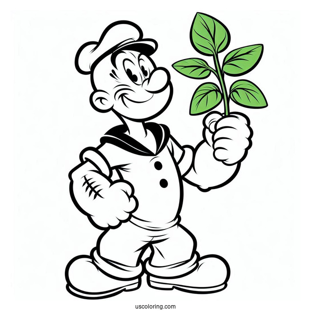 Popeye Coloring Page Holding Watercress