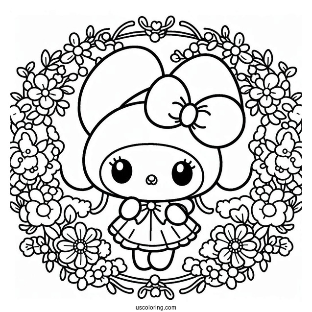 My Melody Coloring Page Making Flower Wreaths With Pompompurin
