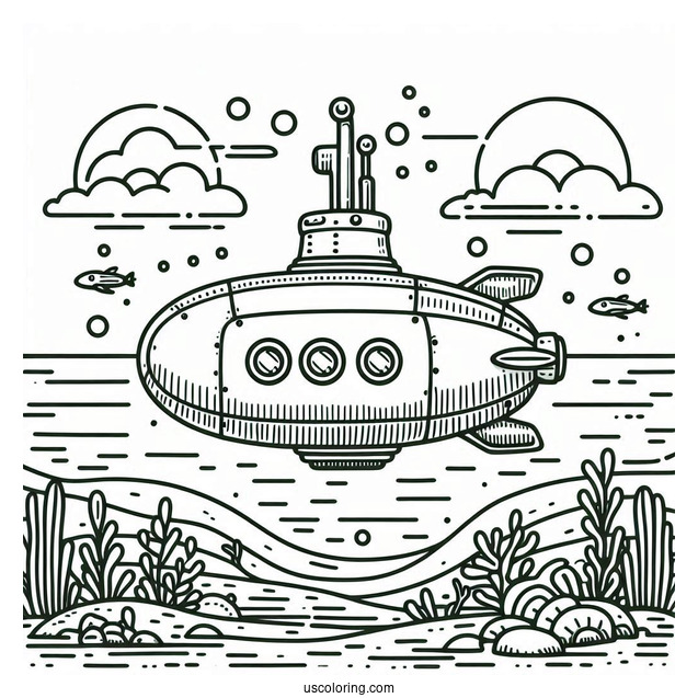 Pocket Submarine Coloring Page Descending To The Ocean Floor