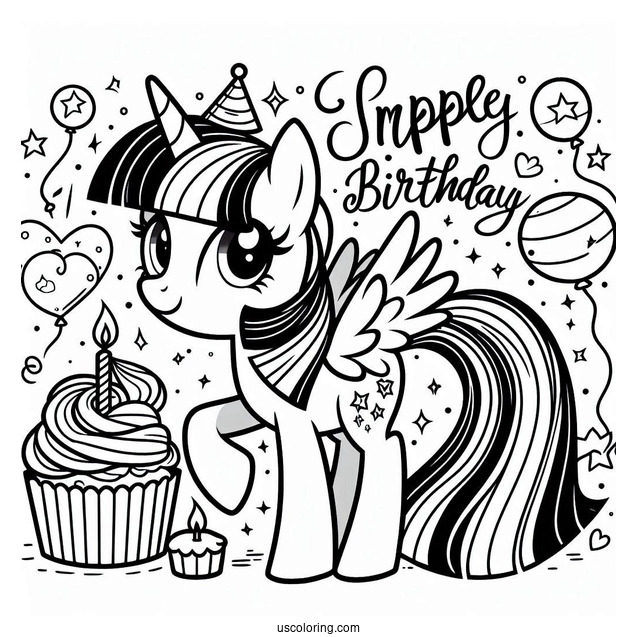 Happy Birthday Twilight Sparkle Coloring Sheet