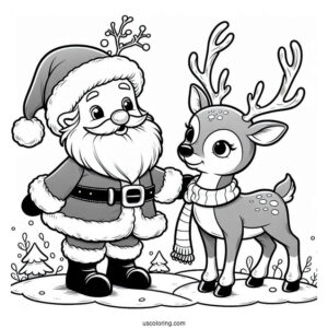 Santa And Rudolph The Reindeer To Color