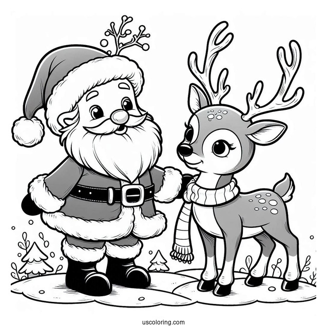 Santa And Rudolph The Reindeer To Color