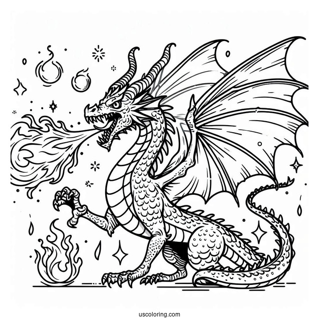 Fierce Looking Dragon With Fireballs To Color
