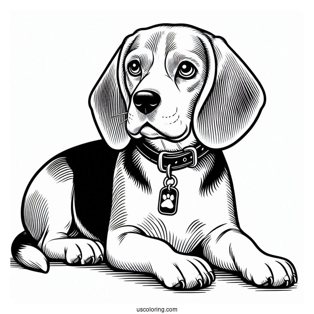 Adult Beagle With Collar And Tag