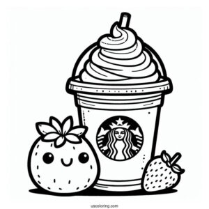 Smiling Cartoon Starbucks Coloring Page Frappe With Strawberry On Top For Kids