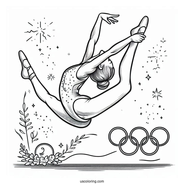 Olympics Coloring Page Of Girl Gymnast Doing A Split In Mid Air