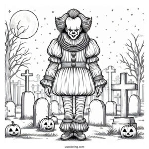 Pennywise Standing In A Cemetery Coloring Sheet