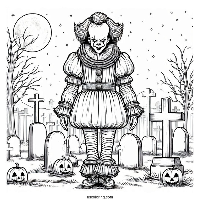 Pennywise Standing In A Cemetery Coloring Sheet