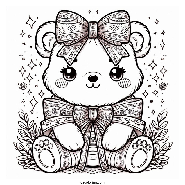 Female Bear Coloring Page Wearing Ribbon On Head