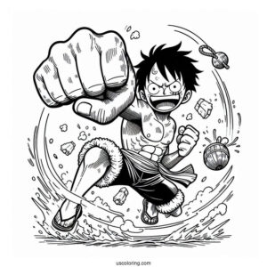 One Piece Coloring Page Of Monkey Luffy Throwing A Punch