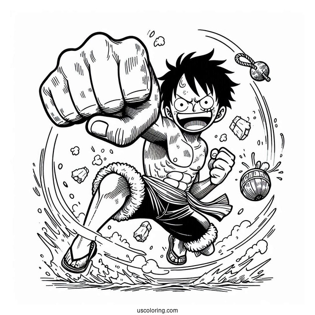 One Piece Coloring Page Of Monkey Luffy Throwing A Punch