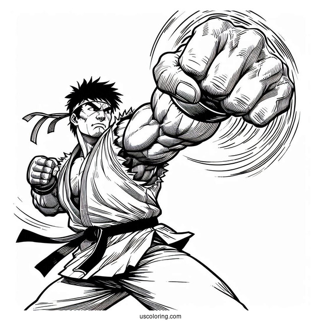 Street Fighter Coloring Page Of Ryu Punching Ken Masters For Kids