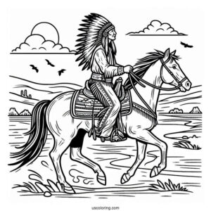Cowboy Coloring Page Of Native American Riding A Horse