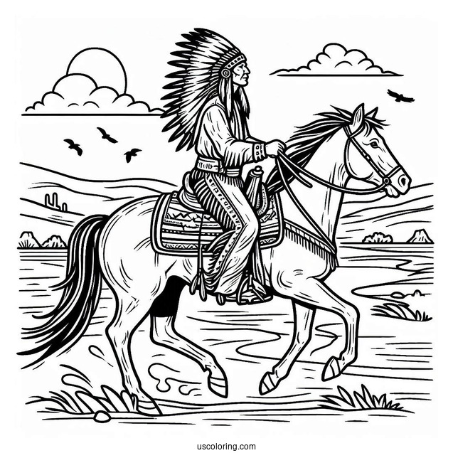 Cowboy Coloring Page Of Native American Riding A Horse
