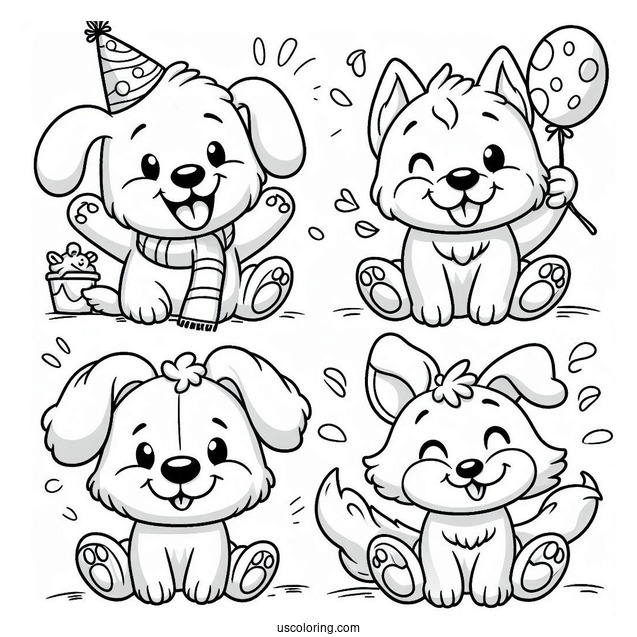 Smiling Critters Coloring Page Of Happy DogDay For Preschoolers