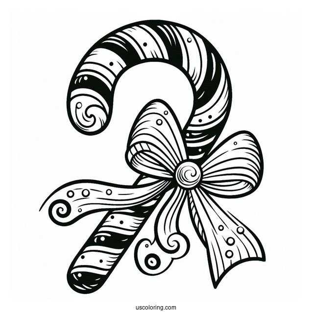 Swirly Candy Cane Coloring Page With Ribbon