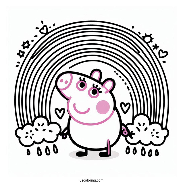 Coloring Page Of Peppa Pig Themed Rainbow