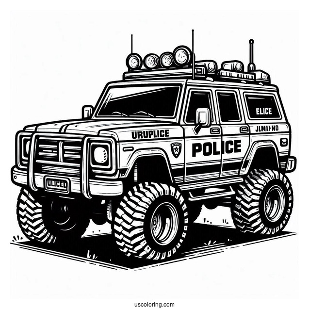 Off Roading Police Car Coloring Page For Kids