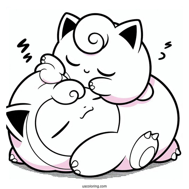 Jigglypuff Sleeping On Top Of Snorlax Coloring Page