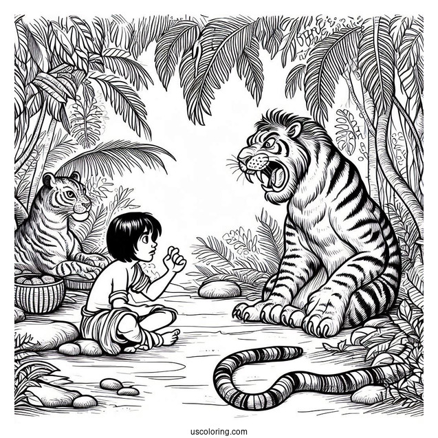 Jungle Book Coloring Page Of Mowgli Arguing With Kaa