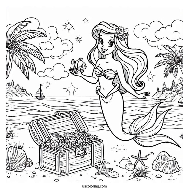 Treasure And Ariel Playing At The Beach Coloring Page