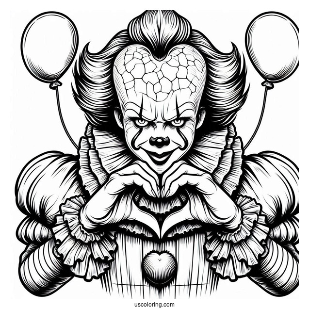 Detailed Pennywise Coloring Page Making A Heart Shape With His Hands