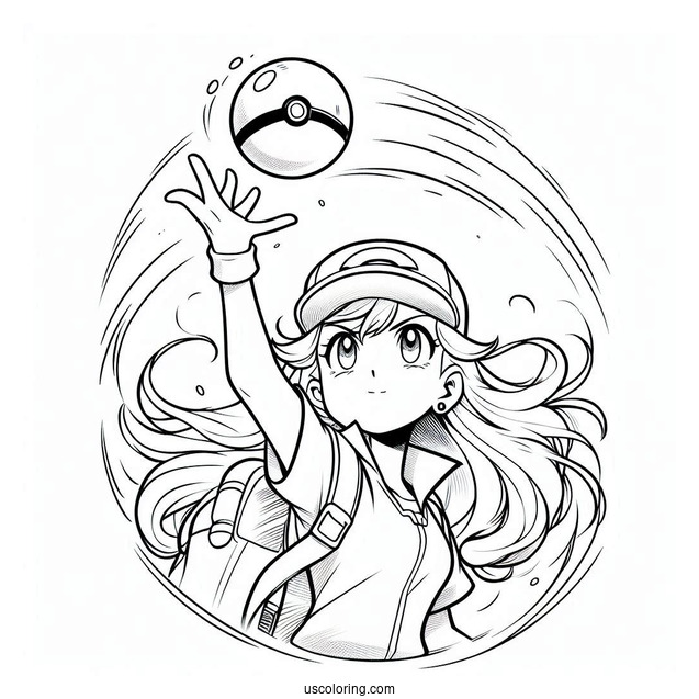 Ash Ketchum Throwing Pokeball Coloring Page For Kids