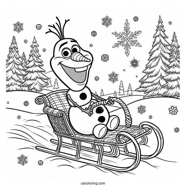 Olaf Riding A Slead In Snow To Color