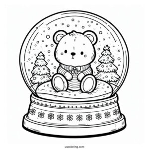 Simple Teddy Bear Snow Globe Coloring Page For Kids