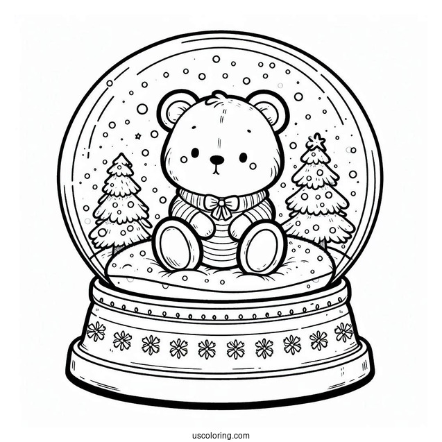 Simple Teddy Bear Snow Globe Coloring Page For Kids