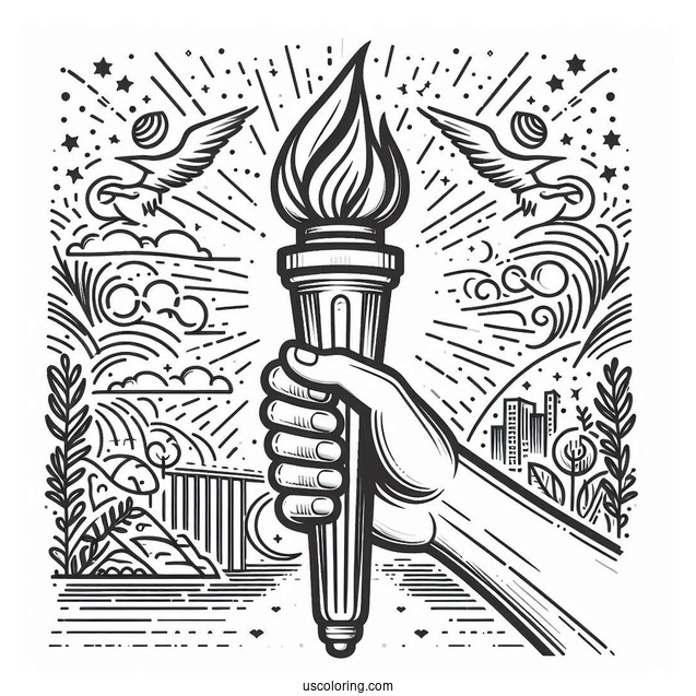 Hand Holding Olympics Coloring Page Of Torch