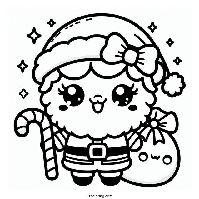 Kawaii Themed Santa Merry Christmas Coloring Picture