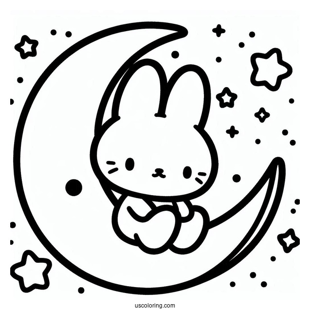 Kawaii Miffy Coloring Page Sitting On A Crescent Moon For Preschoolers