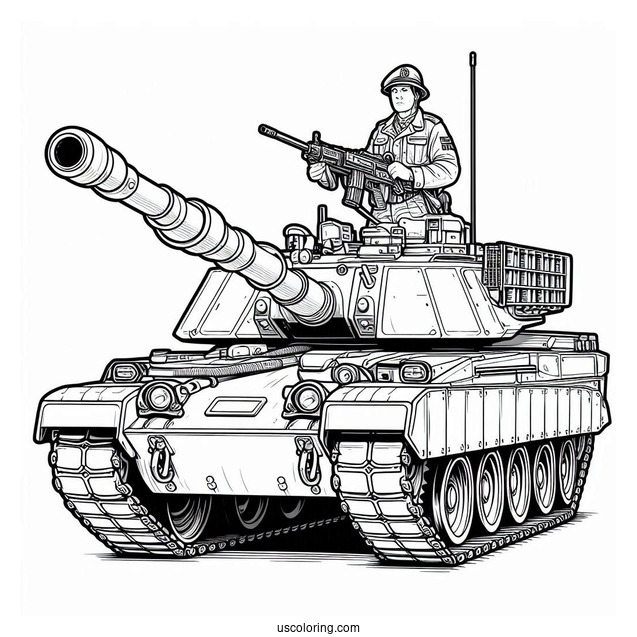 Coloring Sheet of Challenger 2 British Tank With Gunner