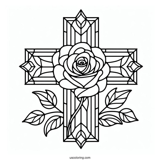 Rose Cross Stained Glass Coloring Page