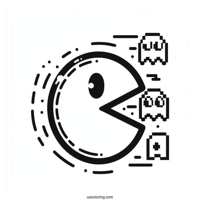 Iconic Pac-Man Coloring Page And Ghosts Outline For Preschoolers