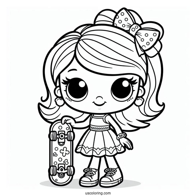 Easy Polly Pocket Coloring Page Holding Skateboard