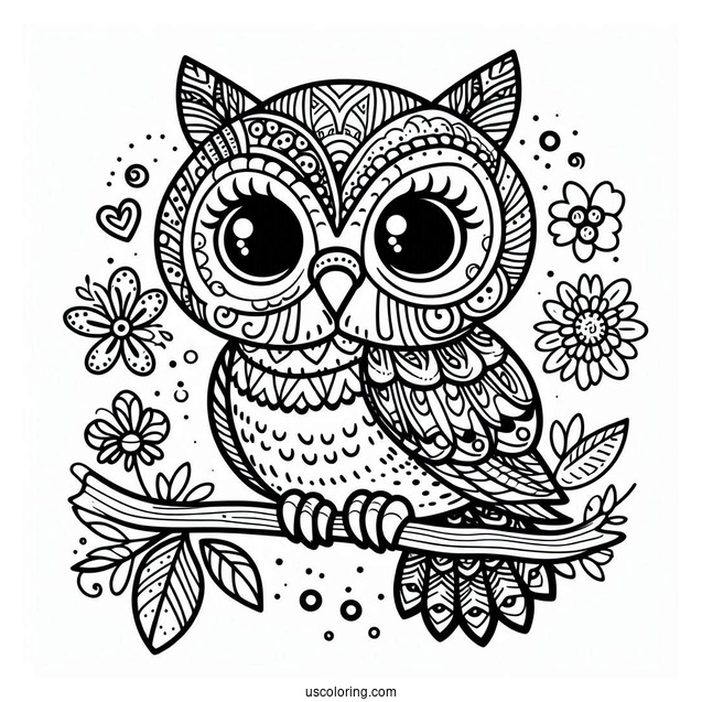 Easy To Color Owl For Kids