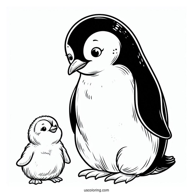 Emperor Penguin With Baby Chick Coloring In
