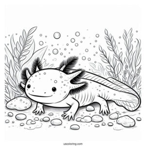 Realistic Axolotl Coloring Page Under The Sea