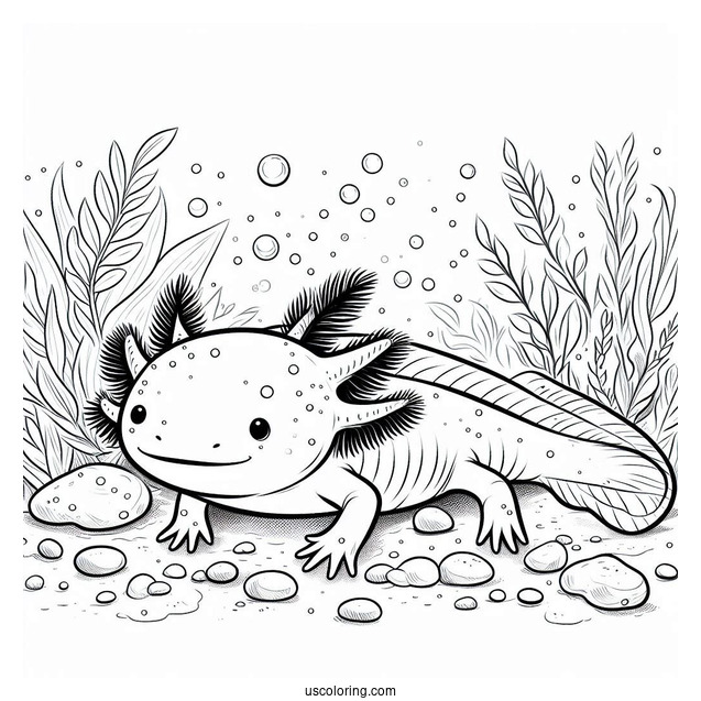 Realistic Axolotl Coloring Page Under The Sea