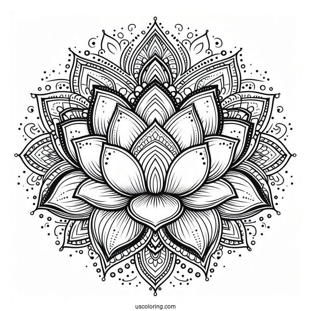 Lotus Inside A Complex Flower Mandala Coloring Page