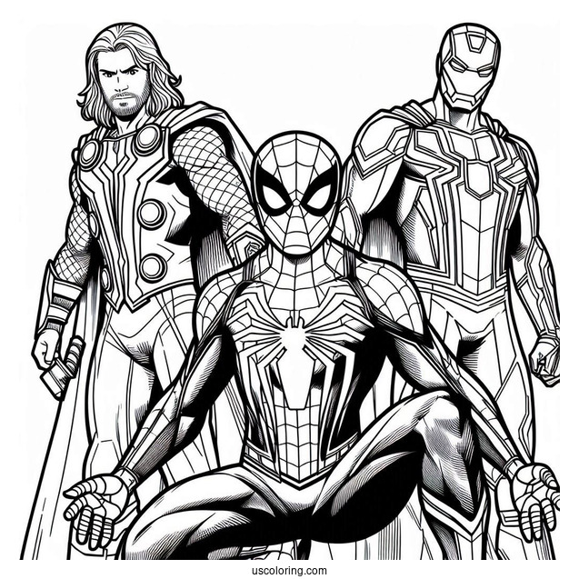 Spider-Man With Thor, Captain America, And Iron Man