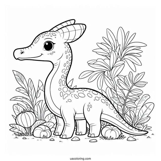 Cute Parasaurolophus Coloring Page For Kids