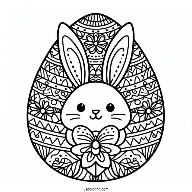 Easter Coloring Page Of Easter Egg With Bunny Ears Mandala