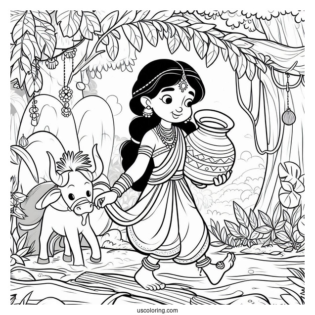 Jungle Book Coloring Page Of Shanti Carrying Clay Pot Over Her Head