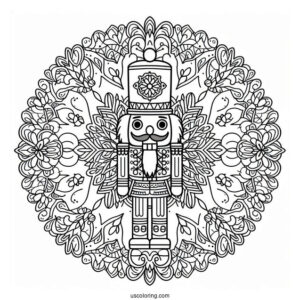 Nutcracker Coloring Page Inside A Snowflake Mandala