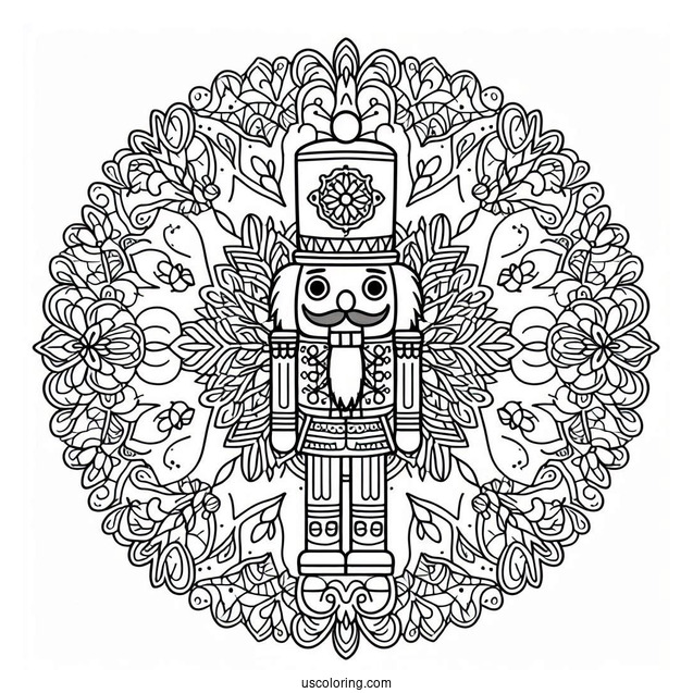 Nutcracker Coloring Page Inside A Snowflake Mandala