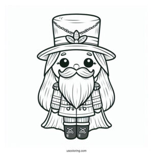 Chibi Nutcracker Coloring Page With A Large Hat And Long Beard For Preschoolers